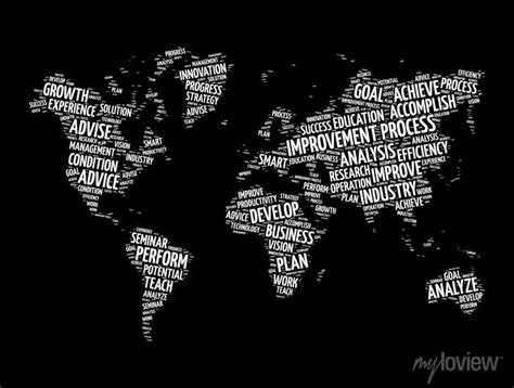 Improvement Process Word Cloud In Shape Of World Map Business Wall