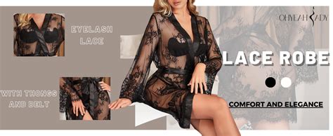 Ohyeahlady Women Plus Size Lingerie Robe Floor Length Mesh Sheer Lace Nightwear Kimono Dressing