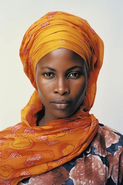 Premium Photo A Woman With A Bright Orange Head Scarf