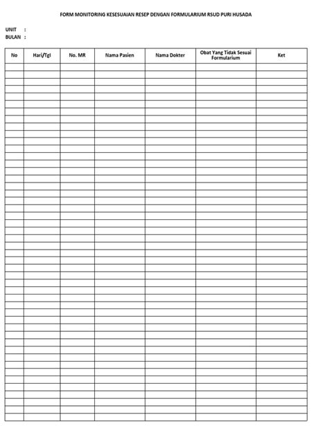 Form Monitoring Kesesuaian Obat Dengan Formularium Pdf