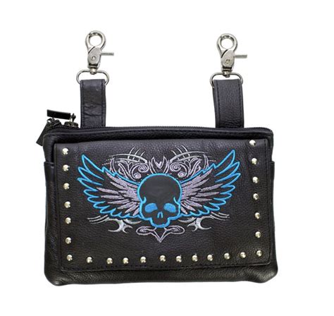 All Naked Cowhide Leather Belt Bag With Turquoise Skull And Wings