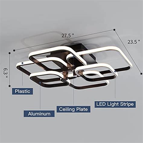 Ikk Modern Led Ceiling Light Fixture 6 Heads Geometric Ceiling Lamp Flush Mount Square Ceiling