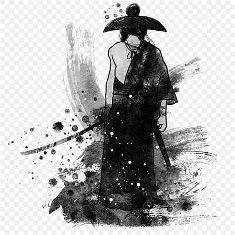 Japanese Samurai PNG Image Japanese Samurai Wearing Hat And Ink Style