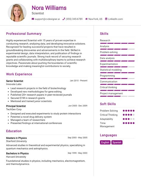 Scientist Cv Example For Proven Tips Templates Cvdesigner Ai