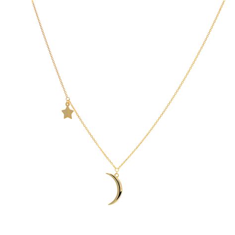 14k Yellow Gold Crescent Moon And Star Necklace Stonedlove By Suzy