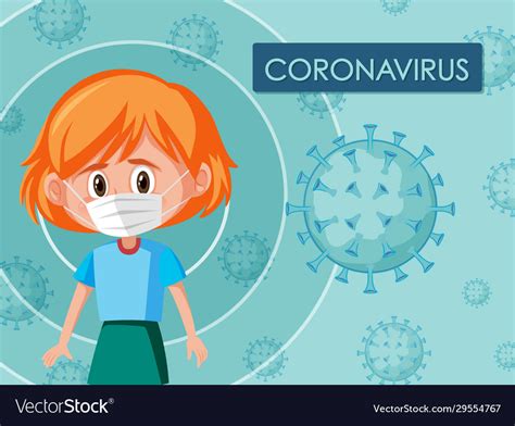 Coronavirus Poster Design With Girl Wearing Mask Vector Image