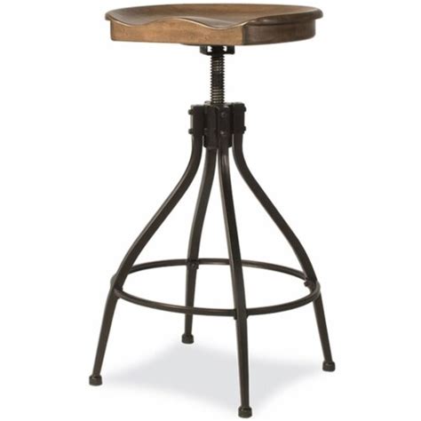 Bowery Hill Adjustable Wooden Swivel Backless Bar Stool In Distressed