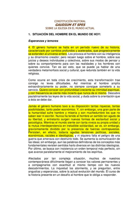 2 Situación DEL Hombre EN EL Mundo DE HOY CONSTITUCIN PASTORAL