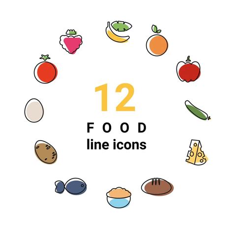 ilustración vectorial conjunto de iconos de contorno de alimentos de