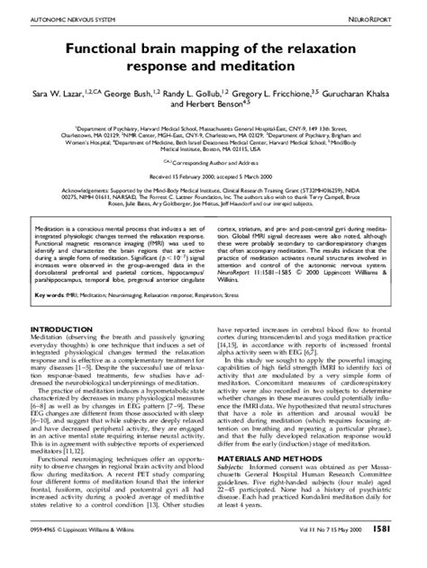 Pdf Functional Brain Mapping Of The Relaxation Response And Meditation