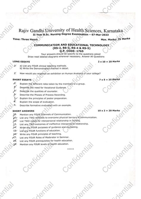 2ND YEAR B.SC NURSING QUESTION PAPERS DOWNLOAD | PDF