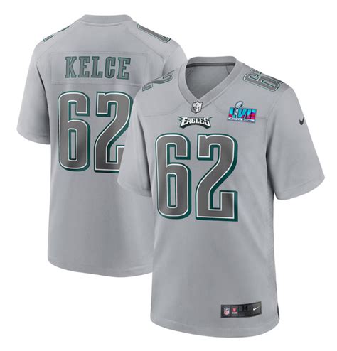 Womens Philadelphia Eagles 62 Jason Kelce Grey Super Bowl Lvii Patch