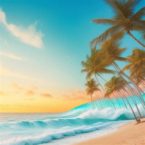 Premium Photo Palm Trees On A Beach With A Blue And Pink Sunset In The Background