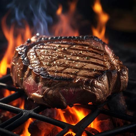 Premium Ai Image A Juicy Steak Grilling Over An Open Flame