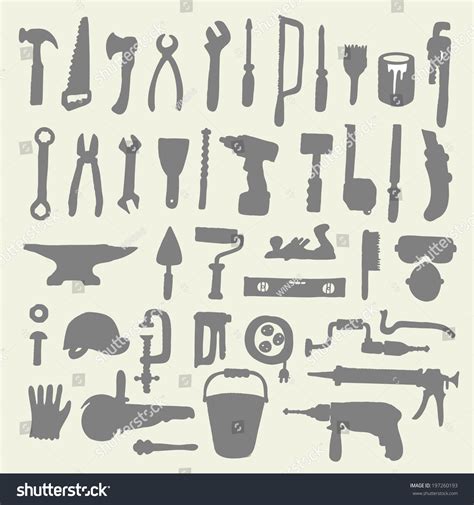 Construction Tool Collection Vector Silhouette Doodles Vetor Stock Livre De Direitos