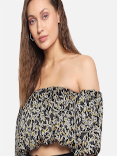 Buy Trend Arrest Black And White Floral Off Shoulder Georgette Bardot