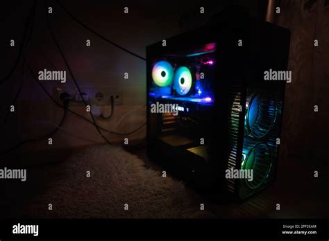 Gaming PC box with cooling setup and full RGB light inside Stock Photo ...