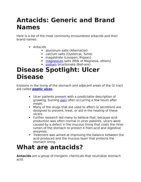 Antacids - Lam - Antacids: Generic and Brand Names Here is a list of ...