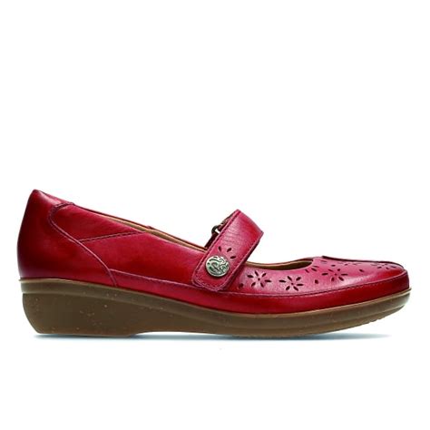 Clarks Womens Everlay Bai Red Leather Mary Jane Bar Shoes 26124989