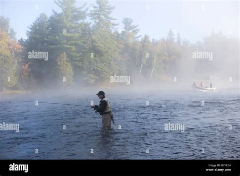 Fly Fishing From A Driftboat Near Moosehead Lake Maine Usa Mr Stock