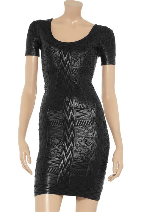 Lyst Hervé Léger Printed Bandage Dress in Black