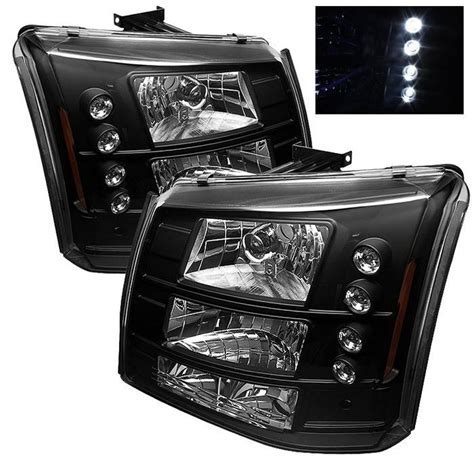 Chevrolet Silverado Spyder LED Crystal Headlights Black 333 CS03