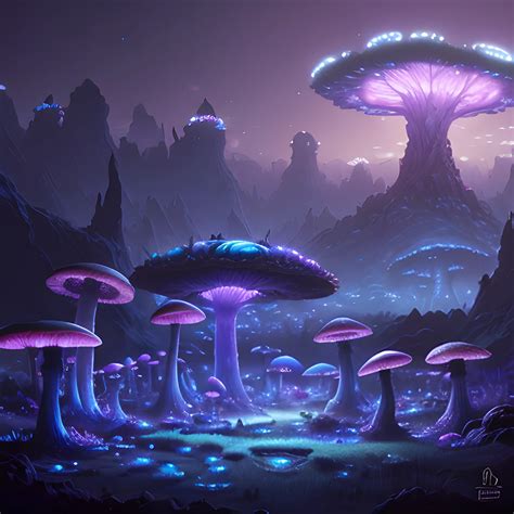 concept art painting of a fantasy alien fungal landscape at nigh ...