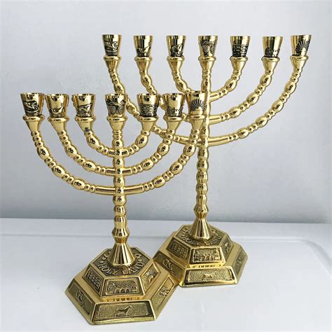 Christian Menorah Jewish Candle Holders Jerusalem 7 Branch Metal