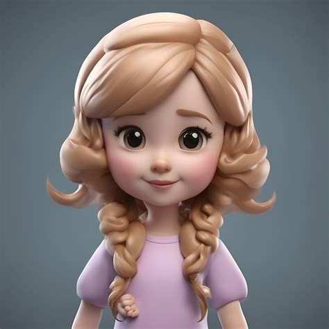 Ilustración en 3d de una linda chica de dibujos animados con el pelo