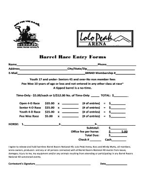 Barrel Race Entry Form Template Fill Online Printable Fillable