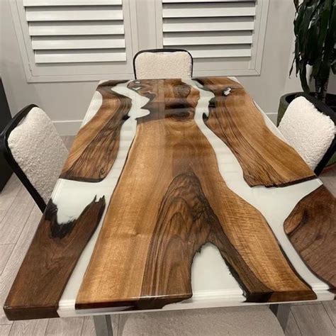 White Epoxy Table Dining Sofa Center Table Top Live Edge Walnut