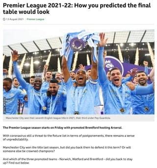 Premier League 2021 22 How You Predicted The Final Table Would Look