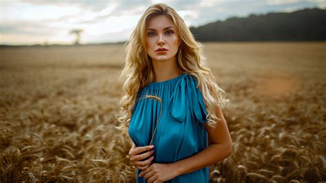 Картинки women damian piorko blue dress blonde portrait women