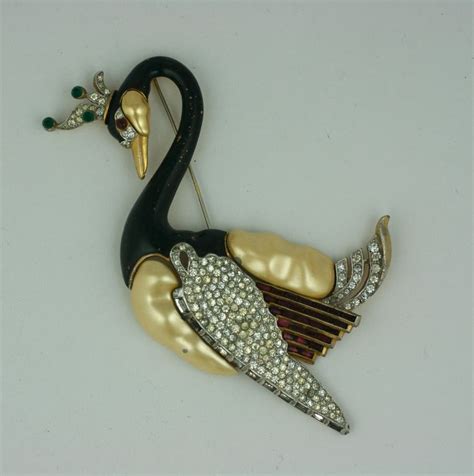 Iconic Trifari Pearl Belly Swan Brooch At Stdibs