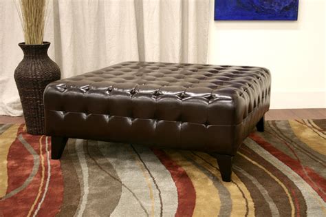 Pemberly Dark Brown Bonded Leather Square Ottoman Affordable Modern