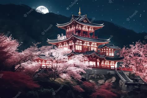 Premium Photo | Night view of toji temple pagoda and giant sakura tree ...