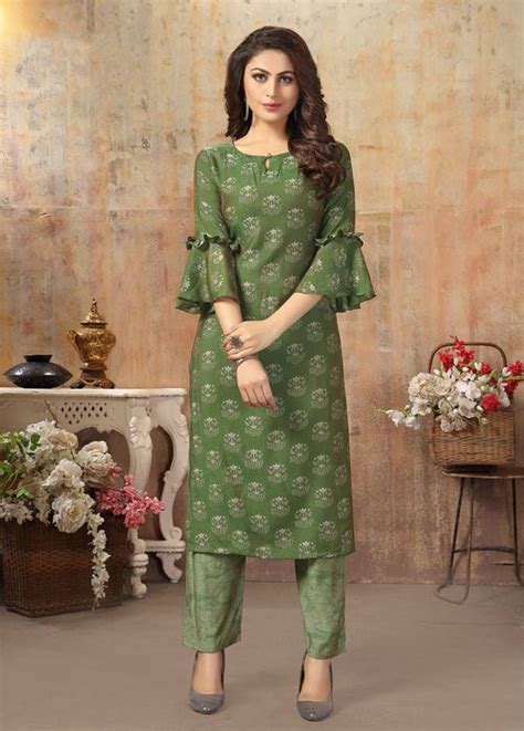 Olive Green Cotton Silk Designer Kurti Silk Kurti Designs Stylish Kurtis Design Kurti Designs