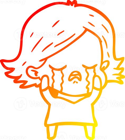 Warm Gradient Line Drawing Cartoon Girl Crying 38484091 Png