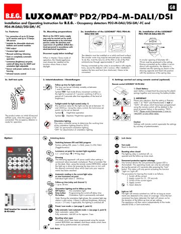 B E G LUXOMAT PD2 M DALI DSI Installation And Operating Instruction