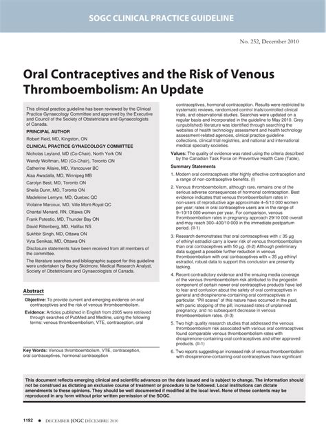 PDF Oral Contraceptives And The Risk Of Venous Thromboembolism An Update