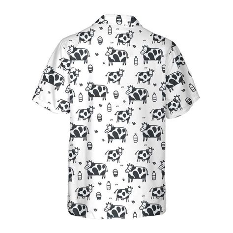 Cartoon Cow Hawaiian Shirt, Funny Cow Print Button Up Shirt For Men ...