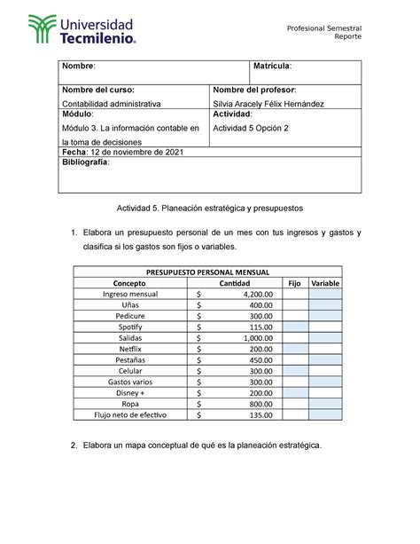 Act Conta Act Profesional Semestral Reporte Nombre Matr Cula