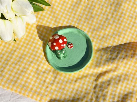 Frog Clay Dish Mushroom Jewelry Tray Painted Ceramic Plate Etsy