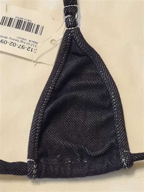 NEW WICKED WEASEL Heavy Denim Bikini Tri Top Black Micro PicClick UK