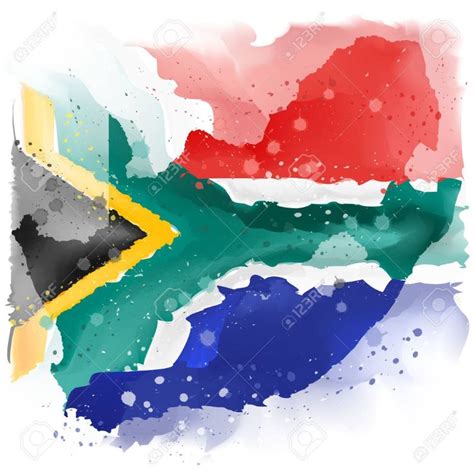 The Flag Of South Africa Painted With Watercolors On White Background