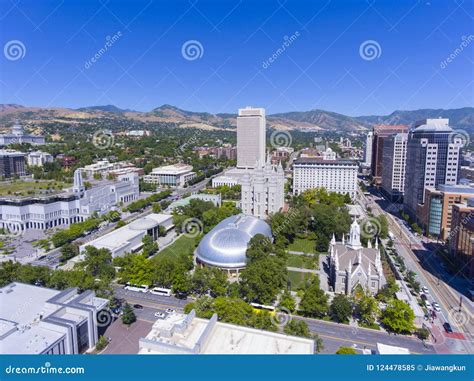 Temple Square Aerial View, Salt Lake City, Utah, USA Stock Image - Image of historical, drone ...