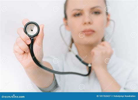 Doctor Woman In A White Coat With A Stethoscope In The Hospital