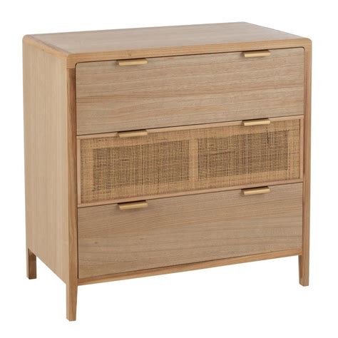 Calicosy Console 3 Tiroirs Bois Et Rotin Naturel L90 Cm