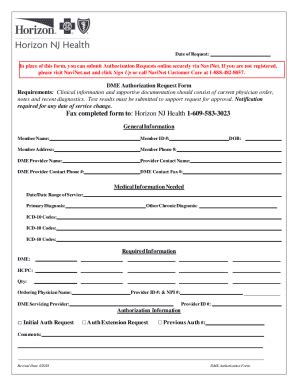 Nj Horizon Health Dme Authorization Request Form Fill Online