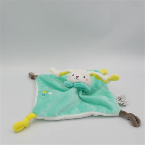 Doudou Plat Lapin Bleu Vert Jaune Blanc U Tout Petits